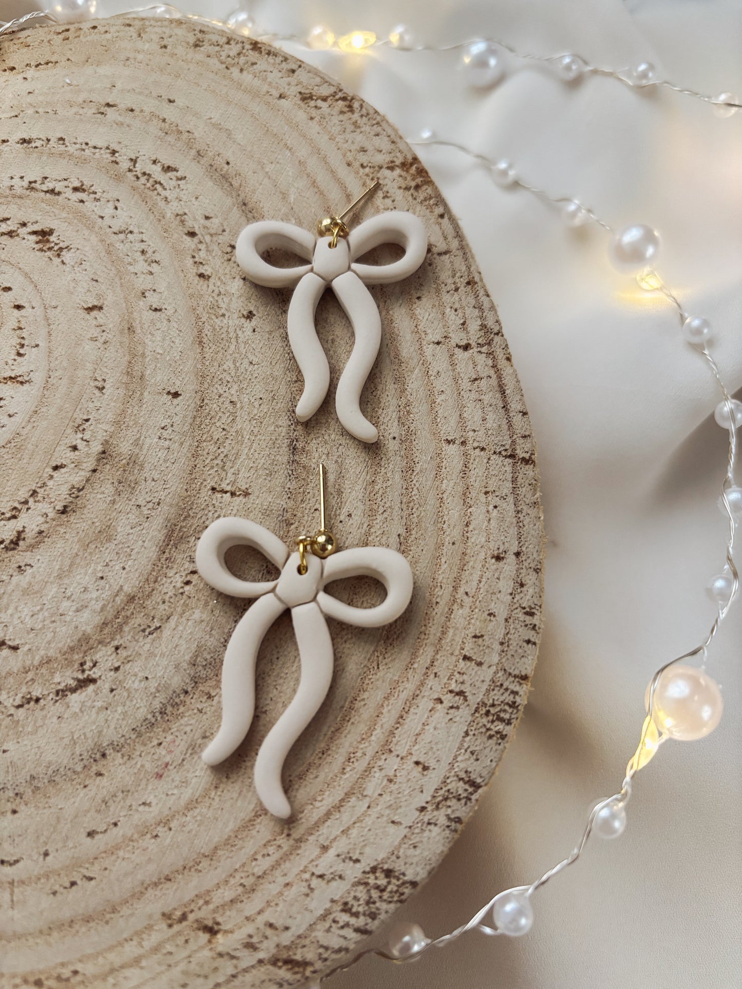 Cream Ribbon Earrings