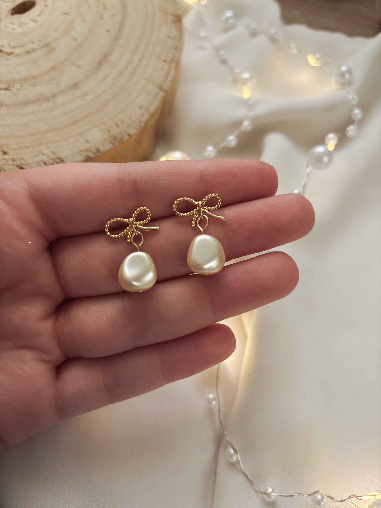 Small Pearl Bow Earrings