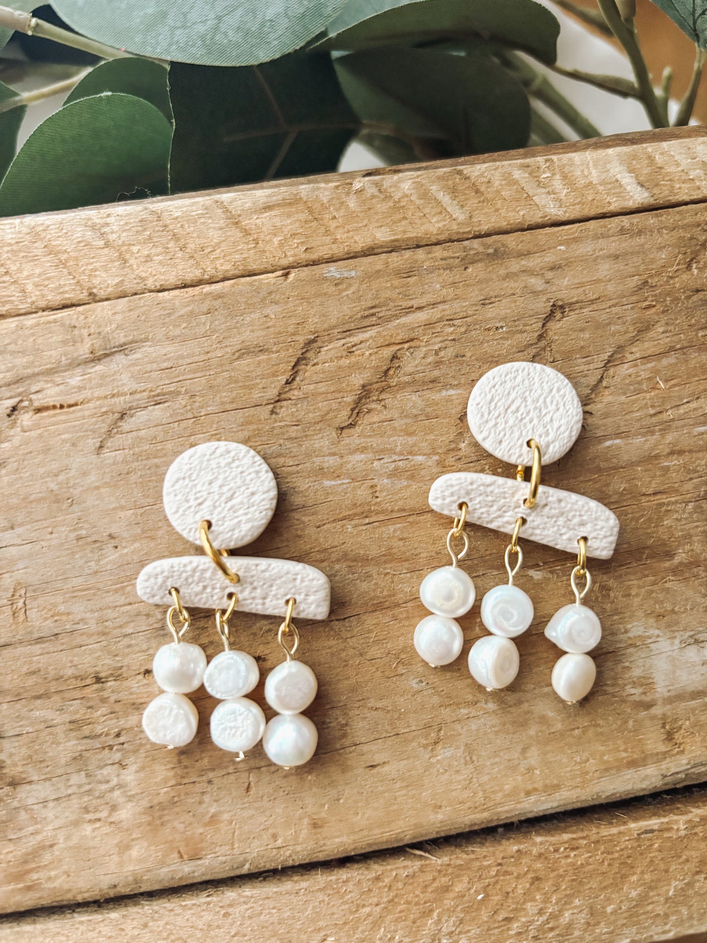 Clay Statement Earrings with Freshwater Pearls