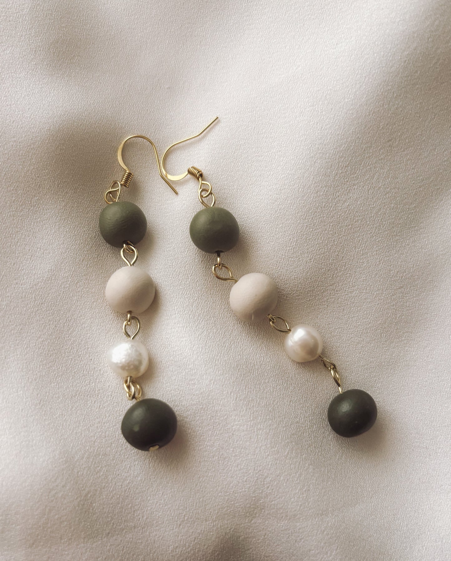 Clay Beaded Earrings with Freshwater Pearls