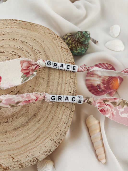Vintage Floral Fabric Word Bracelet