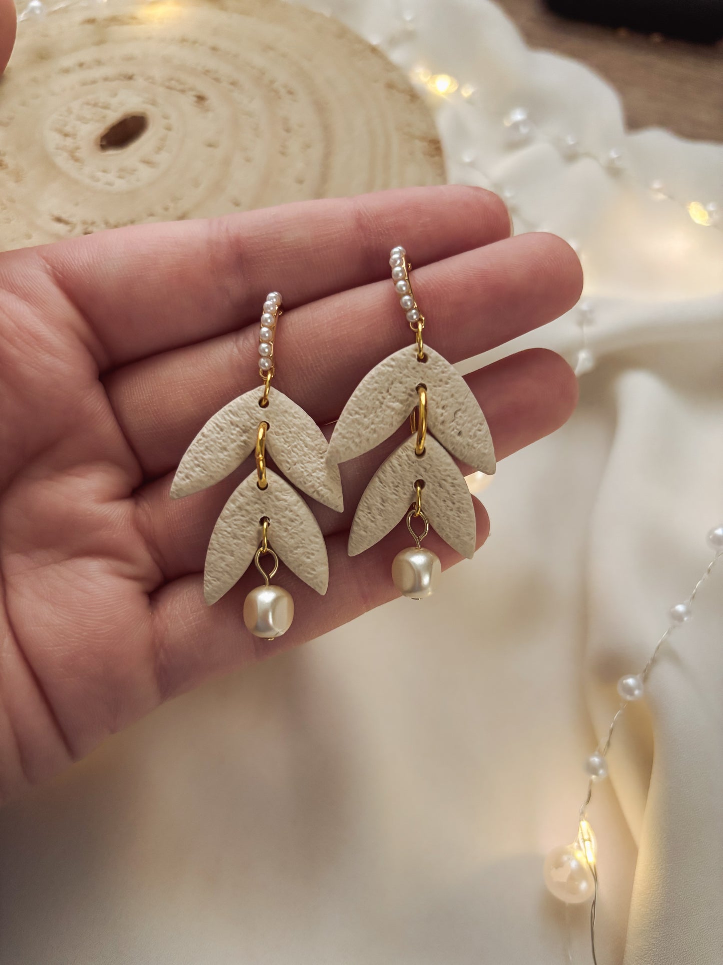 Pearl Post Bridal Clay Earrings