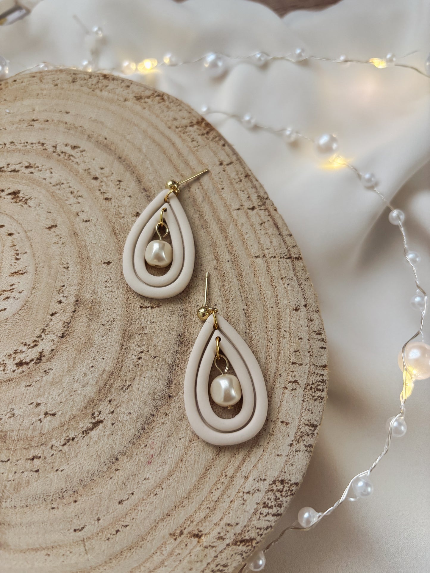 Cream Clay Teardrop Earrings