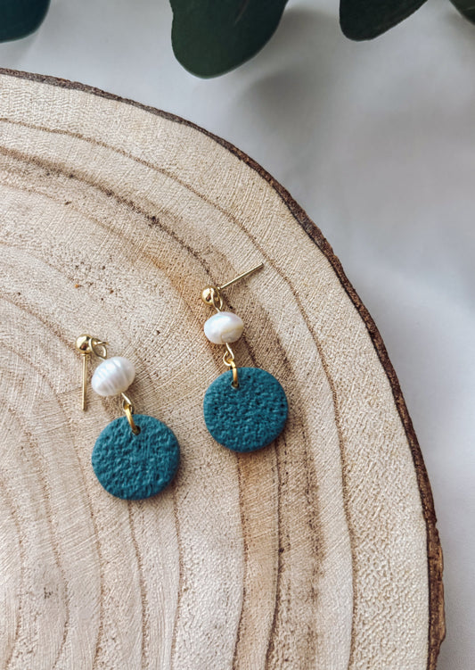 Turquoise Clay Earrings with Freshwater Pearls