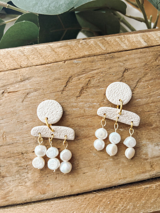 Clay Statement Earrings with Freshwater Pearls