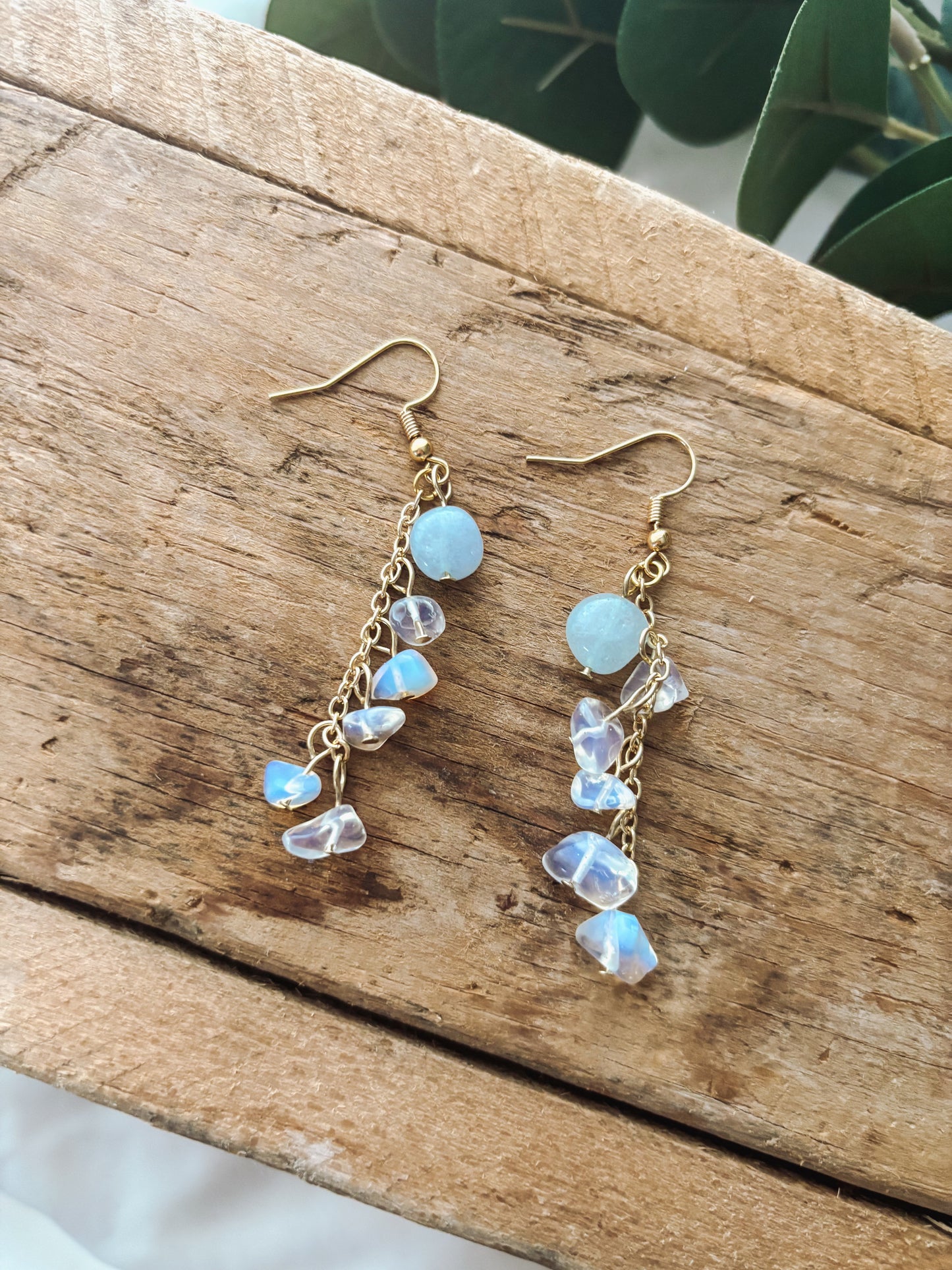 Aquamarine & Opal Cascading Earrings