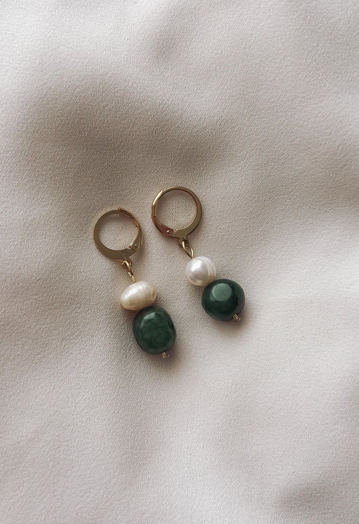 Small Jade & Freshwater Pearl Huggies