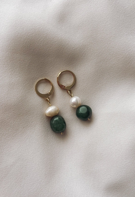 Small Jade & Freshwater Pearl Huggies